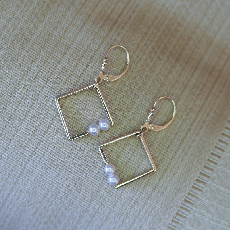 Square Shape Akoya Pearl Earrings