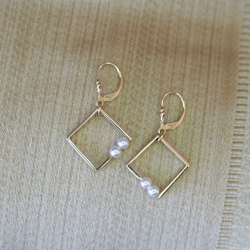 Square Shape Akoya Pearl Earrings