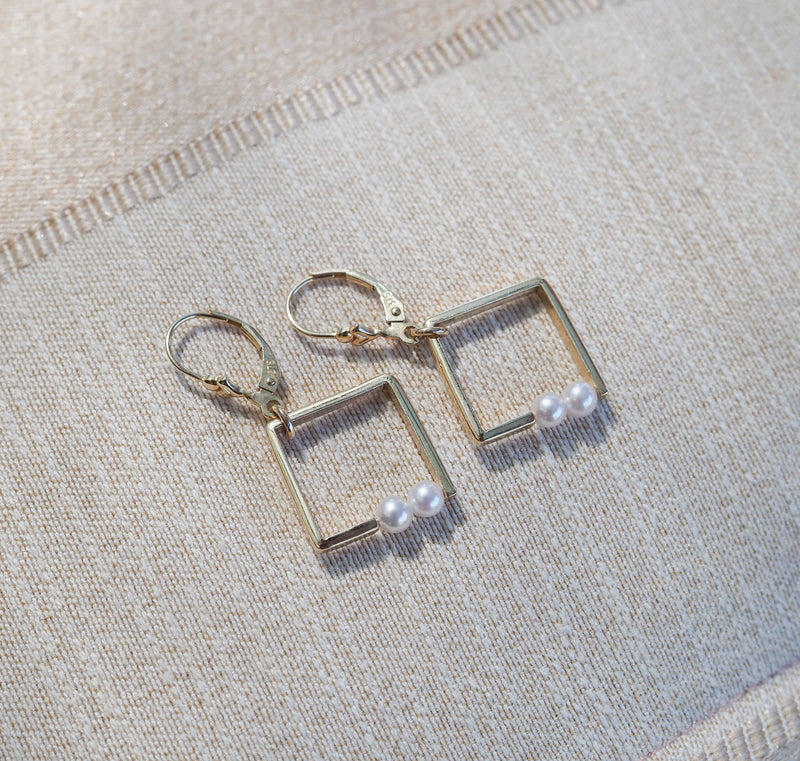 Square Shape Akoya Pearl Earrings