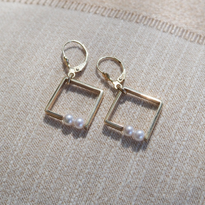 Square Shape Akoya Pearl Earrings