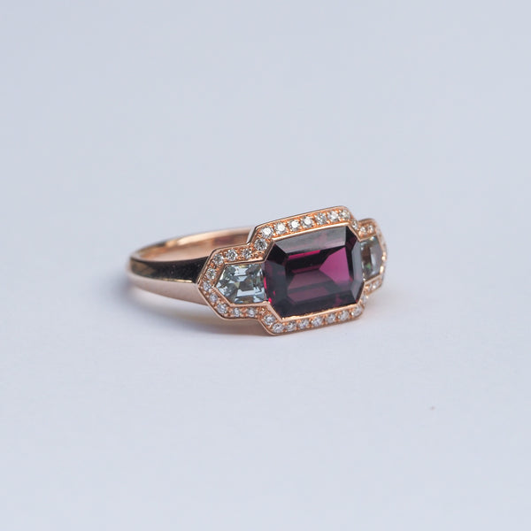 Rhodolite Garnet and Aquamarine Ring