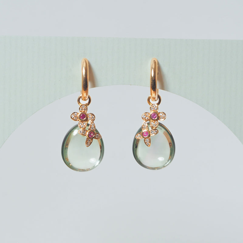 Mint Quartz and Sapphire Flower Earring