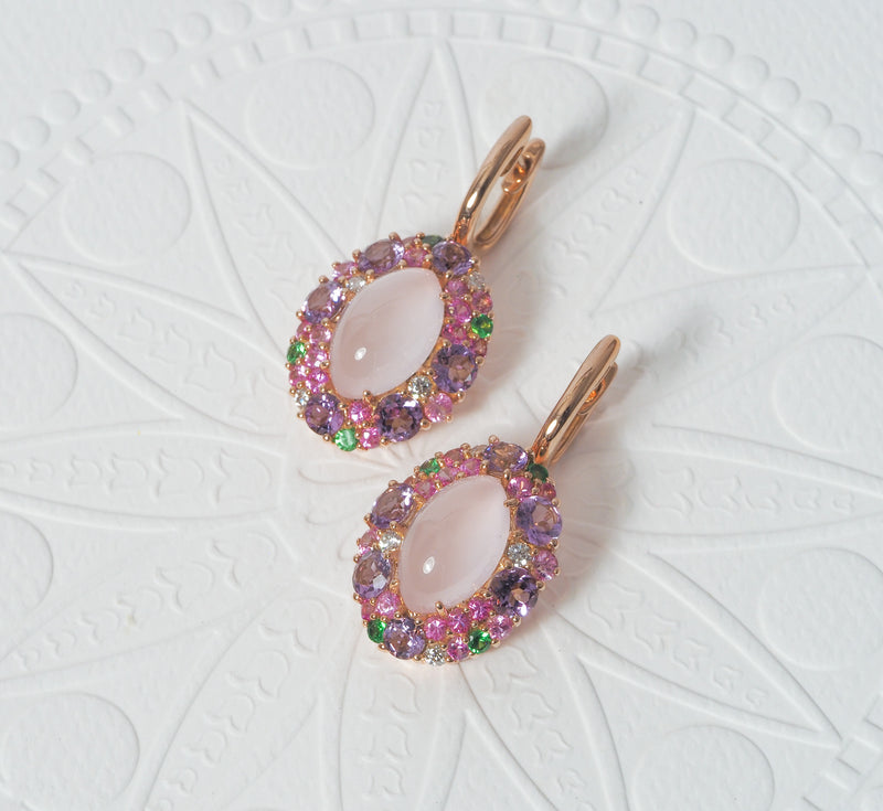 Rose Quart Pink Sapphire Bouquet Earring