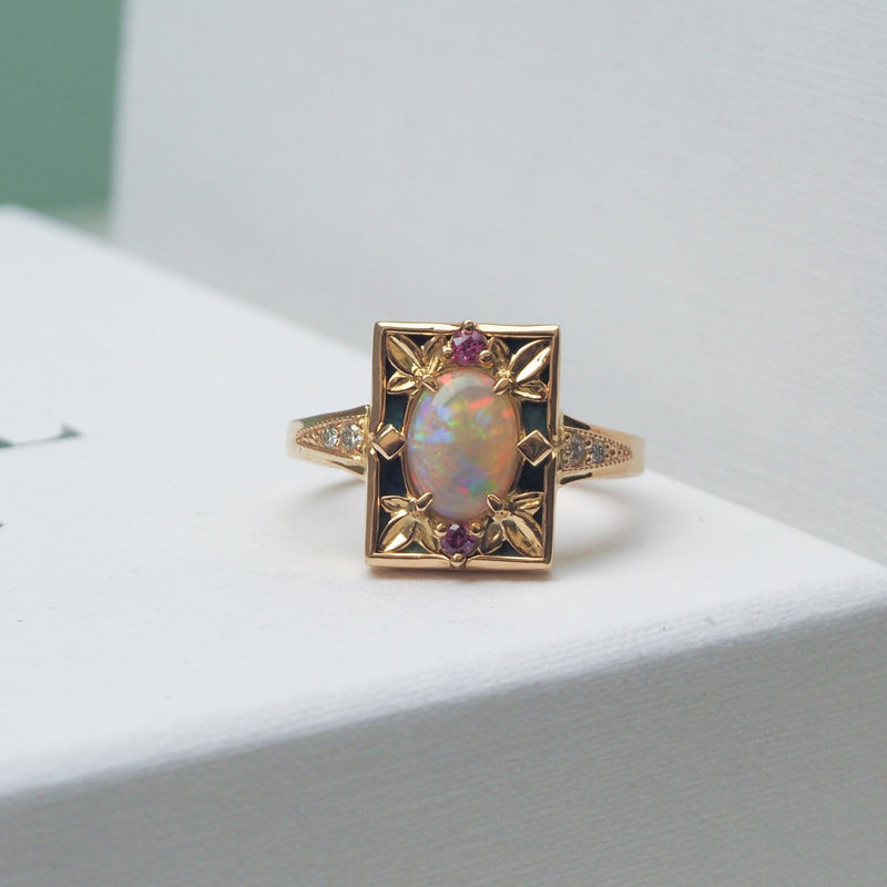 Australian Opal Art Deco Style Ring