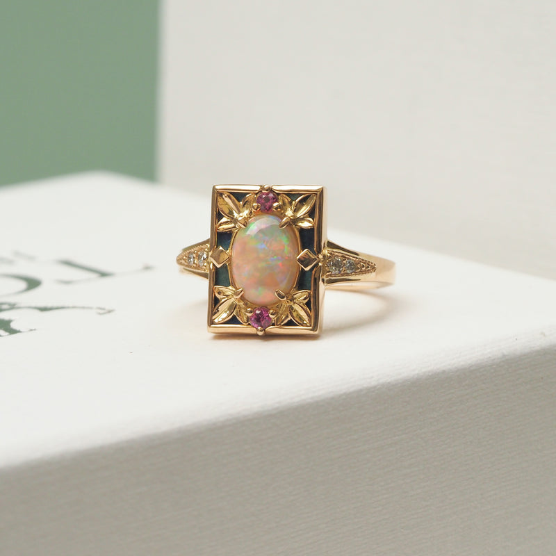 Australian Opal Art Deco Style Ring