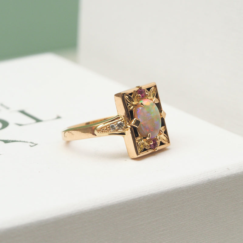 Australian Opal Art Deco Style Ring