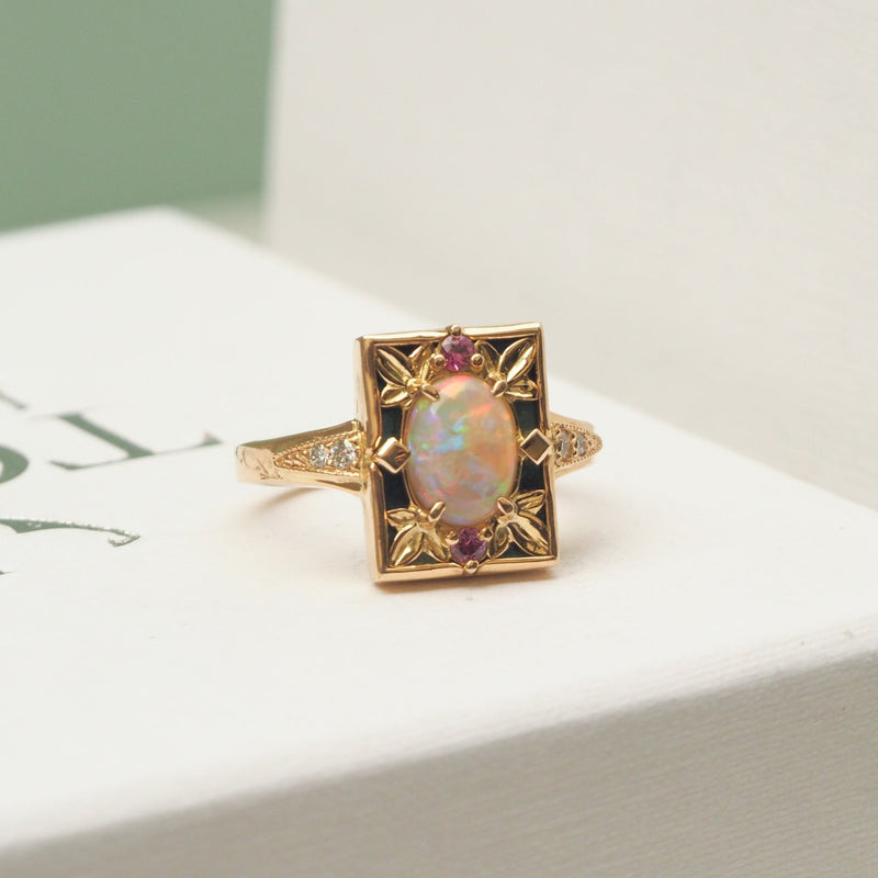 Australian Opal Art Deco Style Ring