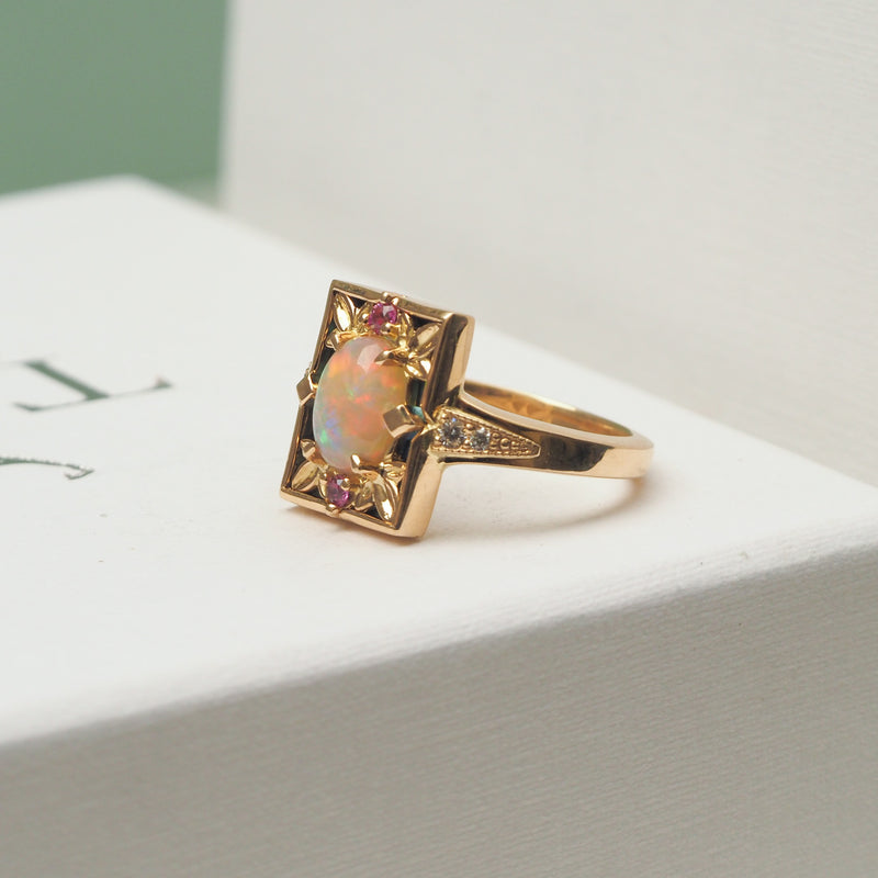 Australian Opal Art Deco Style Ring