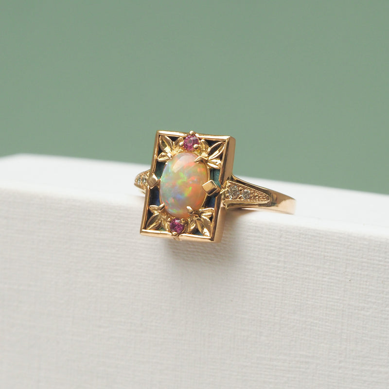 Australian Opal Art Deco Style Ring