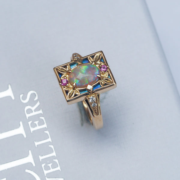 Australian Opal Art Deco Style Ring