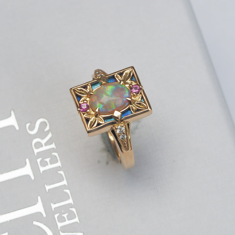 Australian Opal Art Deco Style Ring