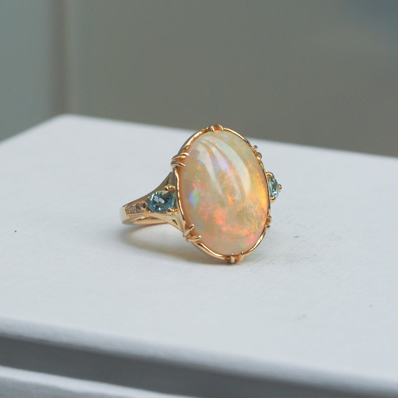 White Opal and Aquamarine Ring