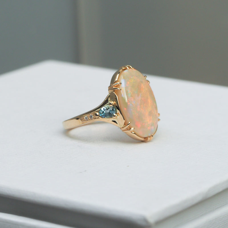 White Opal and Aquamarine Ring