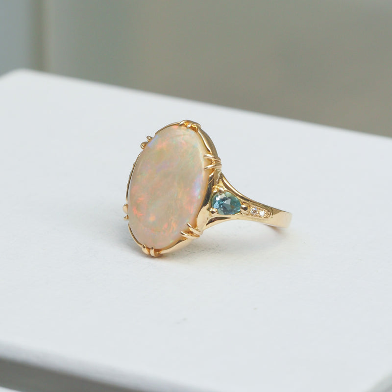 White Opal and Aquamarine Ring