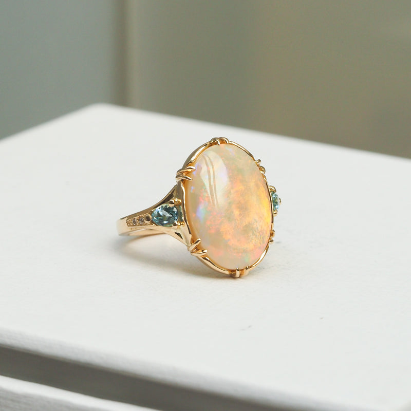 White Opal and Aquamarine Ring