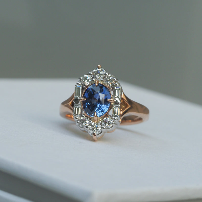 Sapphire and Diamond Art Deco Dress Ring