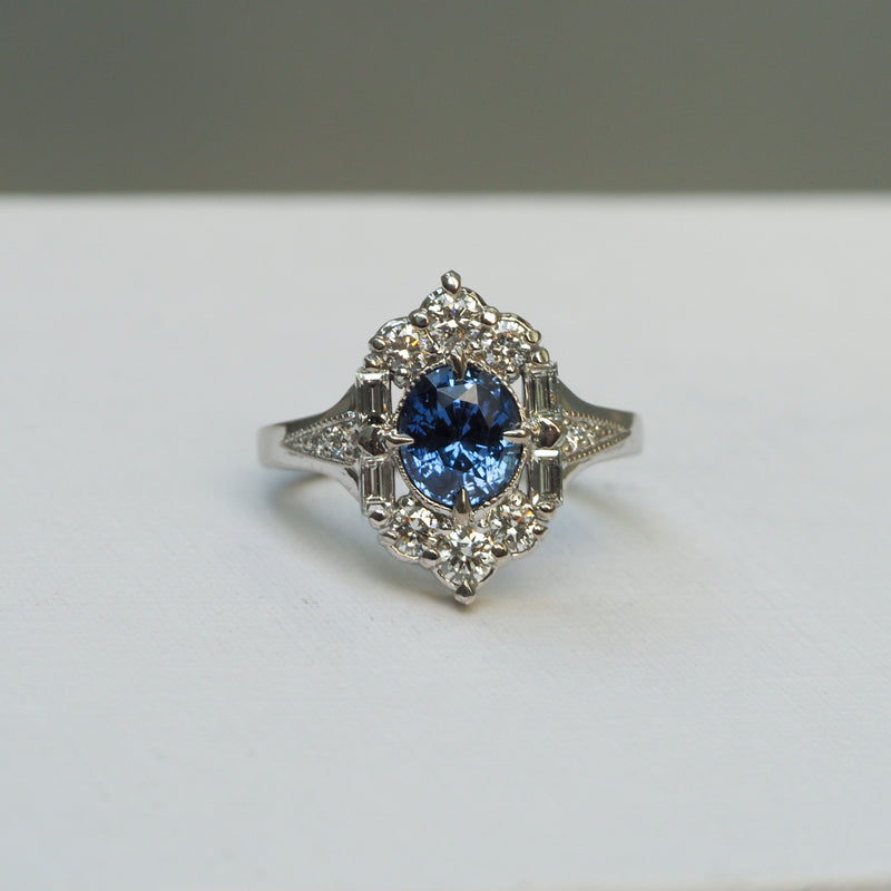 Sapphire and Diamond Art Deco Dress Ring