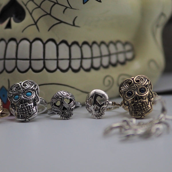 Luv Skull Silver Ring Hand Engraved