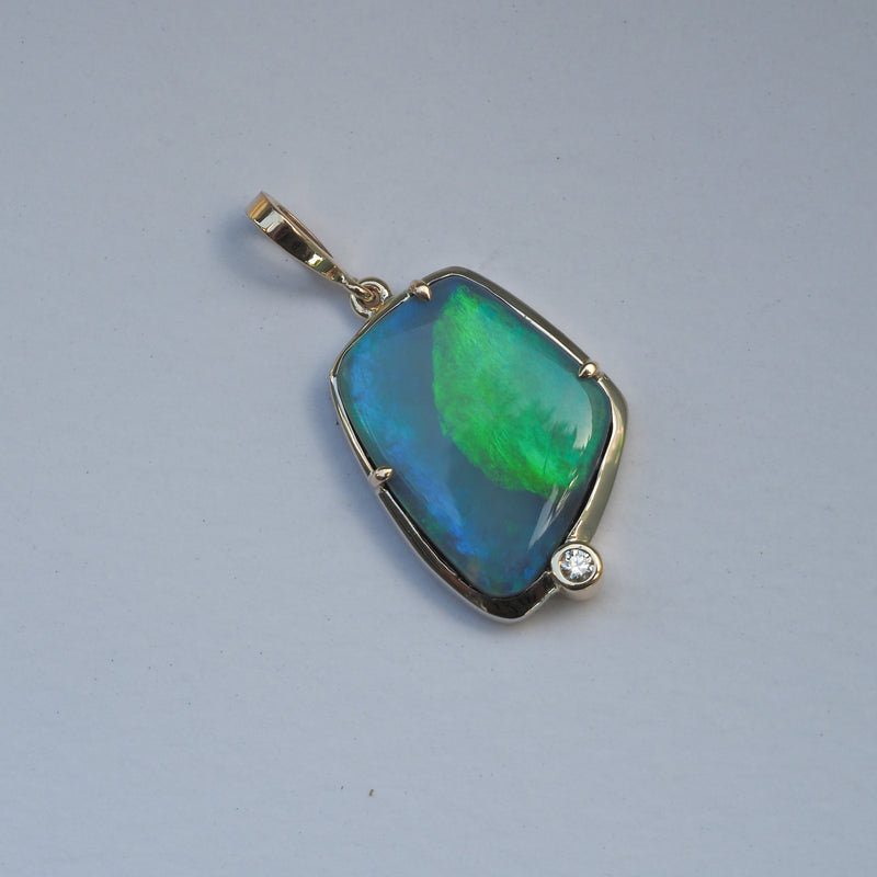 Australian Freeform Opal & Diamond Pendant