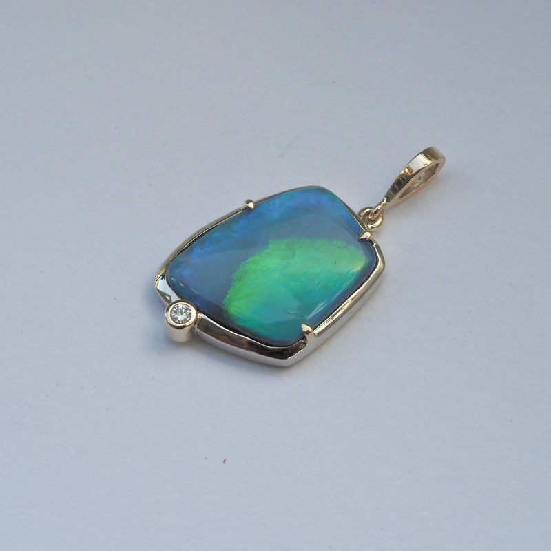 Australian Freeform Opal & Diamond Pendant