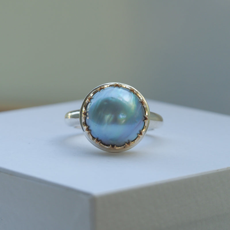 Blue Pearl Damask Ring