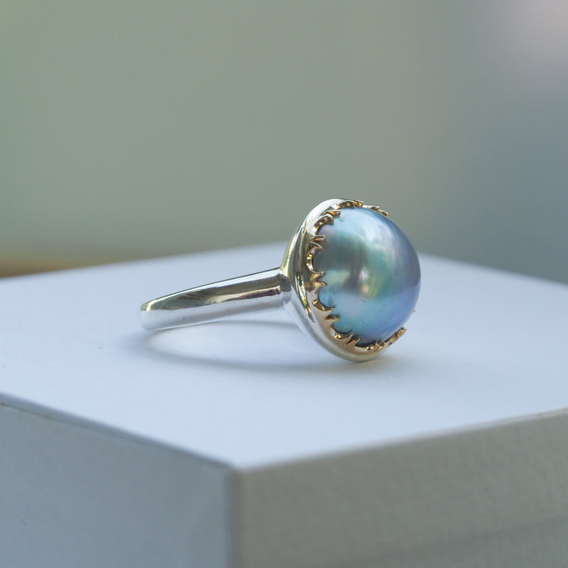 Blue Pearl Damask Ring