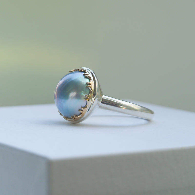 Blue Pearl Damask Ring