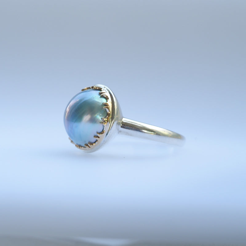 Blue Pearl Damask Ring