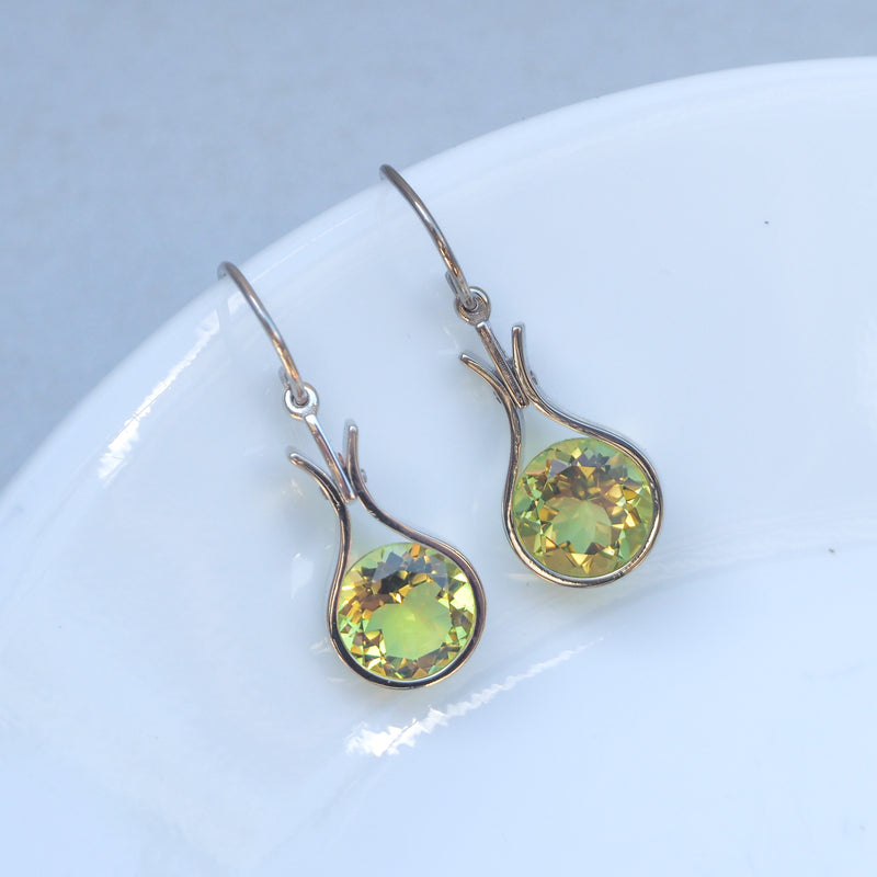 Dewdrop Lemon Quartz 12mm Earrings White Gold