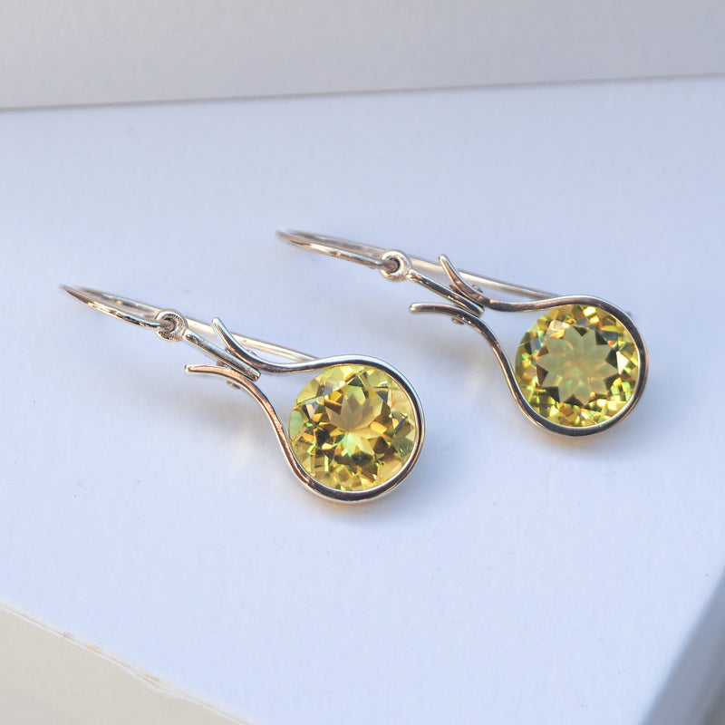Dewdrop Lemon Quartz 12mm Earrings White Gold