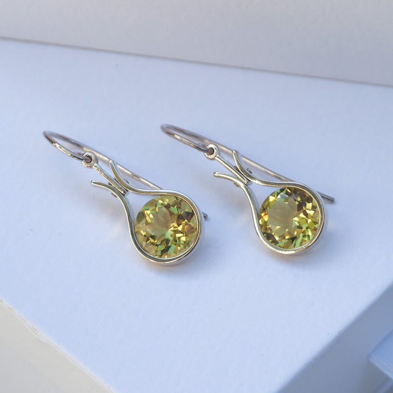 Dewdrop Lemon Quartz 12mm Earrings White Gold
