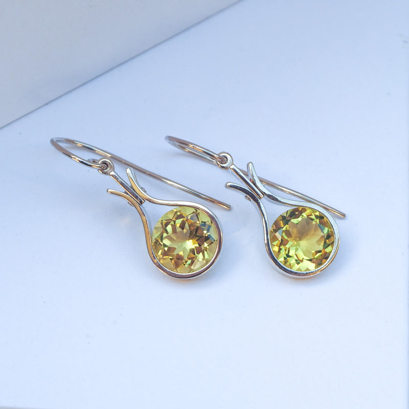 Dewdrop Lemon Quartz 12mm Earrings White Gold