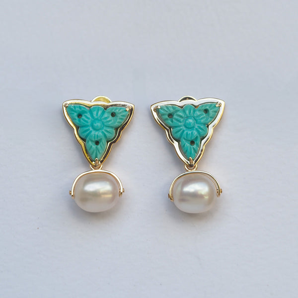 Turquoise and Pearl stud Earrings