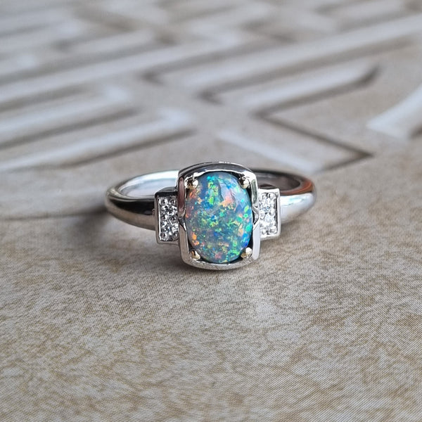 Australian Opal and Diamond Ring