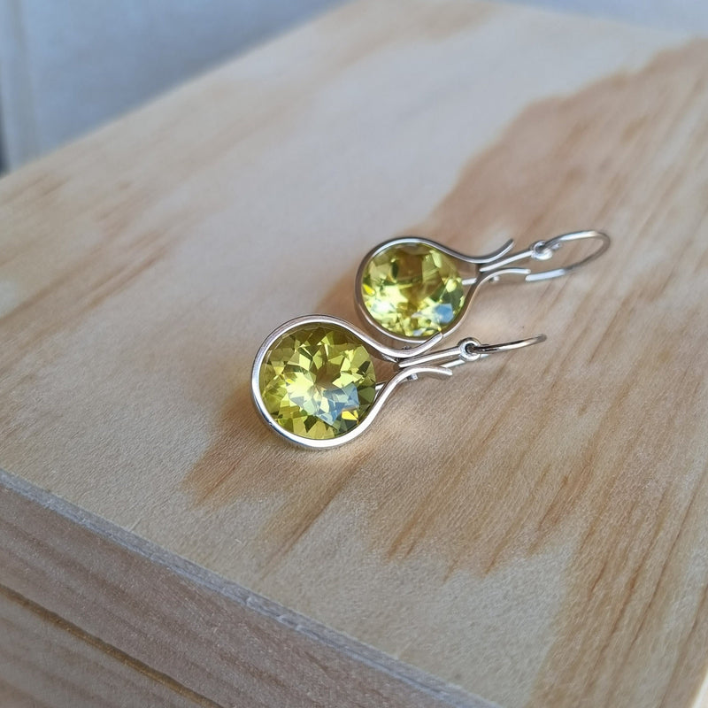 Dewdrop Lemon Quartz 10mm Earrings White Gold