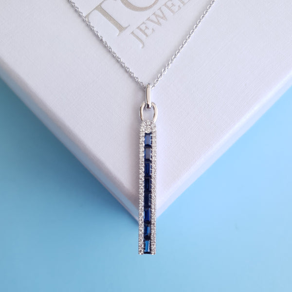 Sapphire Diamond Drop Pendant in 18ct White Gold