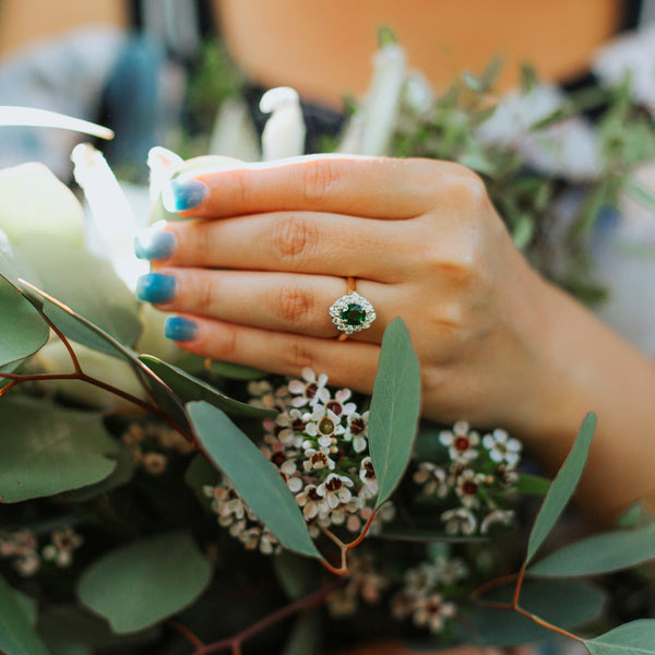 Tsavorite Garnet Diamond Cluster Gold Ring